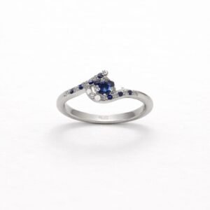 Delicate 925 Sterling Silver Blue Sapphire & American Diamond Swirl Ring | Designer Bypass Finger Ring for Women (Size 9)