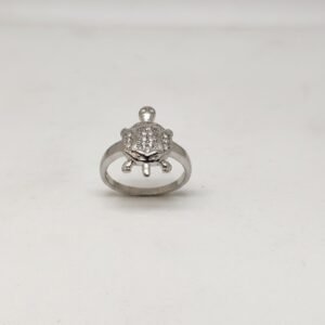 Lucky 925 Sterling Silver Tortoise / Kachua Ring with American Diamonds | Prosperity Finger Ring for Women (Size 10)