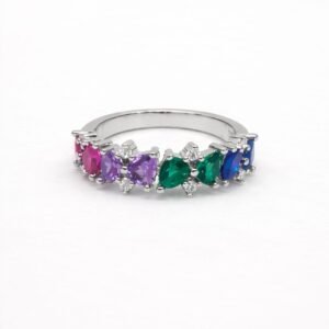 Sparkling 925 Sterling Silver Multi-Color Marquise Ring | Designer Rainbow Stone Finger Ring for Women (Size 9)