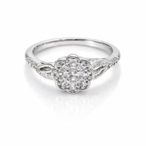 Elegant 925 Sterling Silver Floral Cluster Ring with American Diamonds | Designer Split Shank Finger Ring for Women (Size 9)