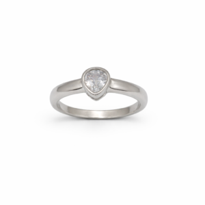 Minimalist 925 Sterling Silver Pear Cut Solitaire Ring | Modern Bezel Set Finger Ring for Women (Size 9)