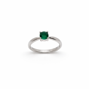 Elegant 925 Sterling Silver Green Emerald Solitaire Ring | Minimalist Round Stone Finger Ring for Women (Size 9)