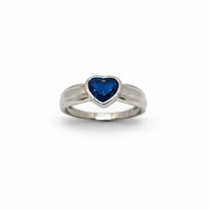 Romantic 925 Sterling Silver Blue Heart Solitaire Ring | Bezel Set Love Symbol Finger Ring for Women (Size 9)