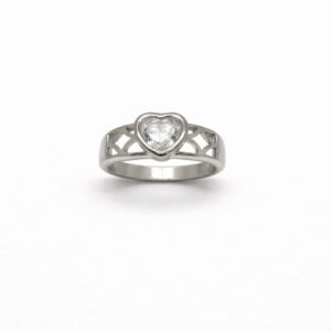 Sweet 925 Sterling Silver Heart Solitaire Ring with Filigree Band | Romantic Finger Ring for Women (Size 10)