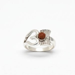 Spiritual 925 Sterling Silver Om & Damru Ring with Rudraksha | Lord Shiva Inspired Finger Ring (Size 19)