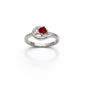 Charming 925 Sterling Silver Ruby Red Swirl Ring | Designer Bypass Finger Ring for Women (Size 11)
