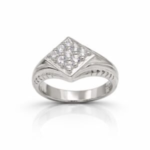 Bold 925 Sterling Silver Rhombus Cluster Ring | Men's Designer American Diamond Band (Size 19)
