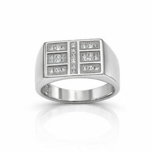 Distinguished 925 Sterling Silver Geometric Grid Ring | Men's Designer American Diamond Band (Size 19)