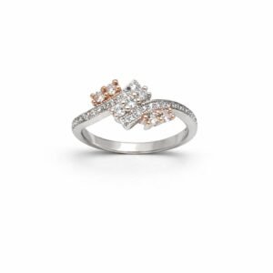Chic 925 Sterling Silver & Rose Gold Two-Tone Geometric Ring | Designer Bypass American Diamond Finger Ring for Women (Size 10)