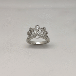 Majestic 925 Sterling Silver Tiara Crown Ring with American Diamonds | Royal Princess Style Finger Ring for Women (Size 9)