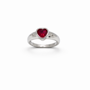 Romantic 925 Sterling Silver Ruby Red Heart Solitaire Ring | Minimalist Bezel Set Finger Ring for Women (Size 10)