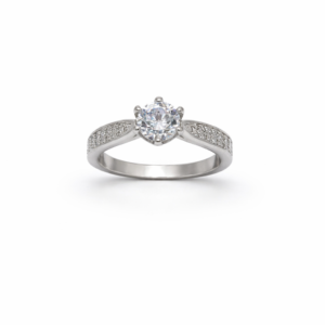 Timeless 925 Sterling Silver Six-Prong Solitaire Ring | Classic Pave Shoulder Finger Ring for Women (Size 11)
