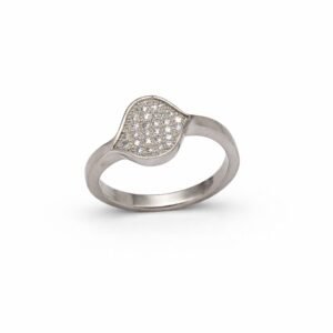Elegant 925 Sterling Silver Paisley Pave Ring | Organic Leaf Shape American Diamond Finger Ring for Women (Size 12)