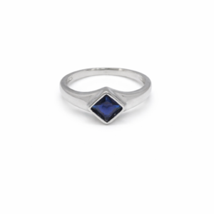 Modern 925 Sterling Silver Blue Rhombus Solitaire Ring | Geometric Minimalist Finger Ring for Women (Size 12)