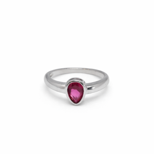 Chic 925 Sterling Silver Ruby Red Pear Solitaire Ring | Minimalist Bezel Set Finger Ring for Women (Size 12)