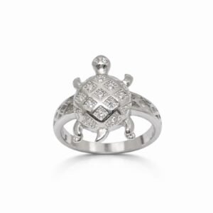 Lucky 925 Sterling Silver Tortoise Ring | Designer Grid Pattern Kachua Finger Ring (Size 10)