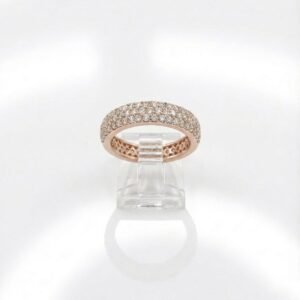 Luxurious 925 Sterling Silver Rose Gold Plated Pavé Band Ring | American Diamond Eternity Style Finger Ring for Women (Size 11)