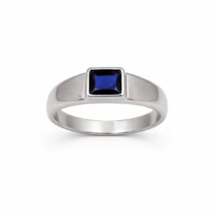 Sleek 925 Sterling Silver Royal Blue Rectangular Ring | Modern Minimalist Solitaire Band (Size 11)