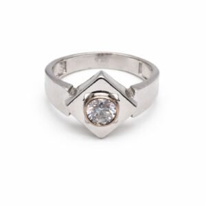 Architectural 925 Sterling Silver Geometric Solitaire Ring | Men's Designer Square Frame Band (Size 19)