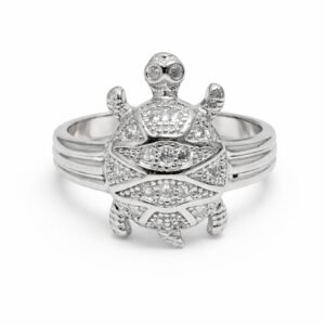 Prosperity 925 Sterling Silver Pave Tortoise Ring | Men's Designer Meru Kachua Finger Ring (Size 19)