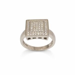 Bold 925 Sterling Silver Square Pave Ring | Men's Designer Geometric Statement Band (Size 19)