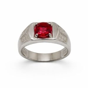 Striking 925 Sterling Silver Ruby Red Signet Ring | Men's Geometric Pave Shoulder Band (Size 22)