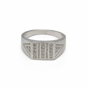 Contemporary 925 Sterling Silver Geometric Pave Ring | Men's Designer Rectangular Signet Band (Size 22)