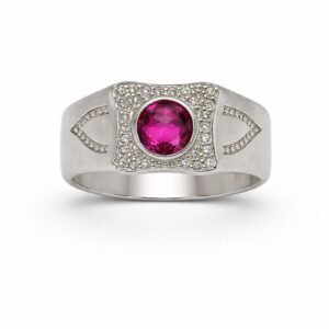 Majestic 925 Sterling Silver Ruby Red Signet Ring | Men's Designer Pave Chevron Band (Size 24)
