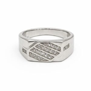 Sleek 925 Sterling Silver Diagonal Channel Ring | Men's Geometric Pave Band (Size 22)