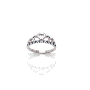 Adorable 925 Sterling Silver Heart Tiara Ring with Blue Stones | Princess Crown Finger Ring for Women (Size 10)