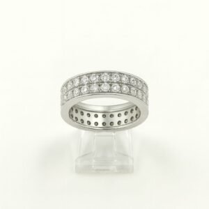 Dazzling 925 Sterling Silver Double Row Eternity Band Ring | American Diamond Anniversary Finger Ring for Women (Size 9)