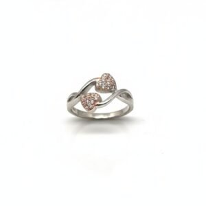 Romantic 925 Sterling Silver & Rose Gold Double Heart Ring | Two-Tone Bypass Finger Ring for Women (Size 10)