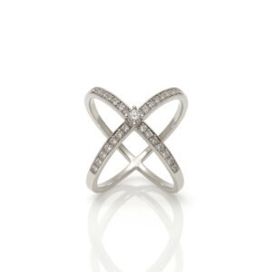 Modern 925 Sterling Silver Criss Cross "X" Ring with American Diamonds | Stylish Crossover Finger Ring for Women (Size 12)