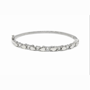 Romantic 925 Sterling Silver Heart & Stone Bangle | Alternating Pattern Hinged Bracelet (Size 2.4 Anna)