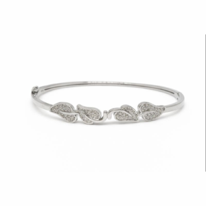 Delicate 925 Sterling Silver Quad Leaf Bangle | Nature-Inspired Pave Bracelet (Size 2.4 Anna)
