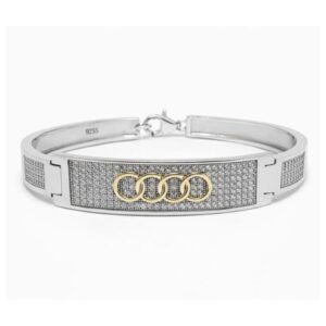 Prestigious 925 Sterling Silver Interlocking Rings Bangle | Men's Two-Tone Pave ID Bracelet (Size 7 CM)