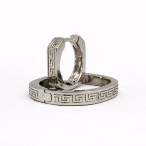 Classic 925 Sterling Silver Greek Key Hoop Earrings | Men's Geometric Kadi (Size 1.2 CM)