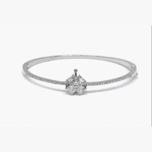 Graceful 925 Sterling Silver Lucky Clover Bangle | Pave Accented Hinged Bracelet (Size 2.4 Anna)