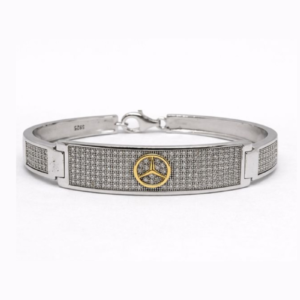 Iconic 925 Sterling Silver Mercedes Star Bangle | Men's Two-Tone Pave ID Bracelet (Size 7 CM)